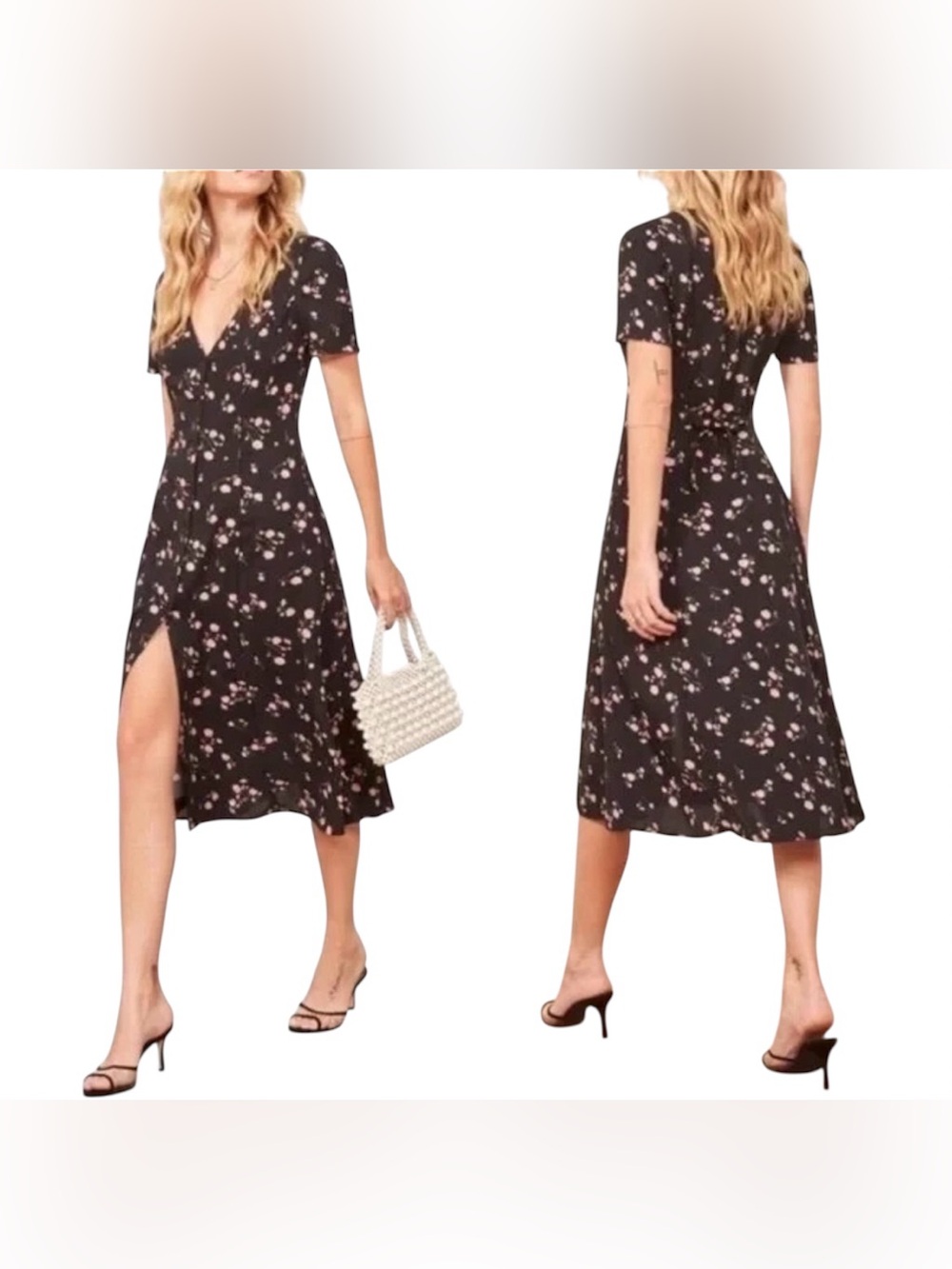 Reformation Black Floral Midi Dress
